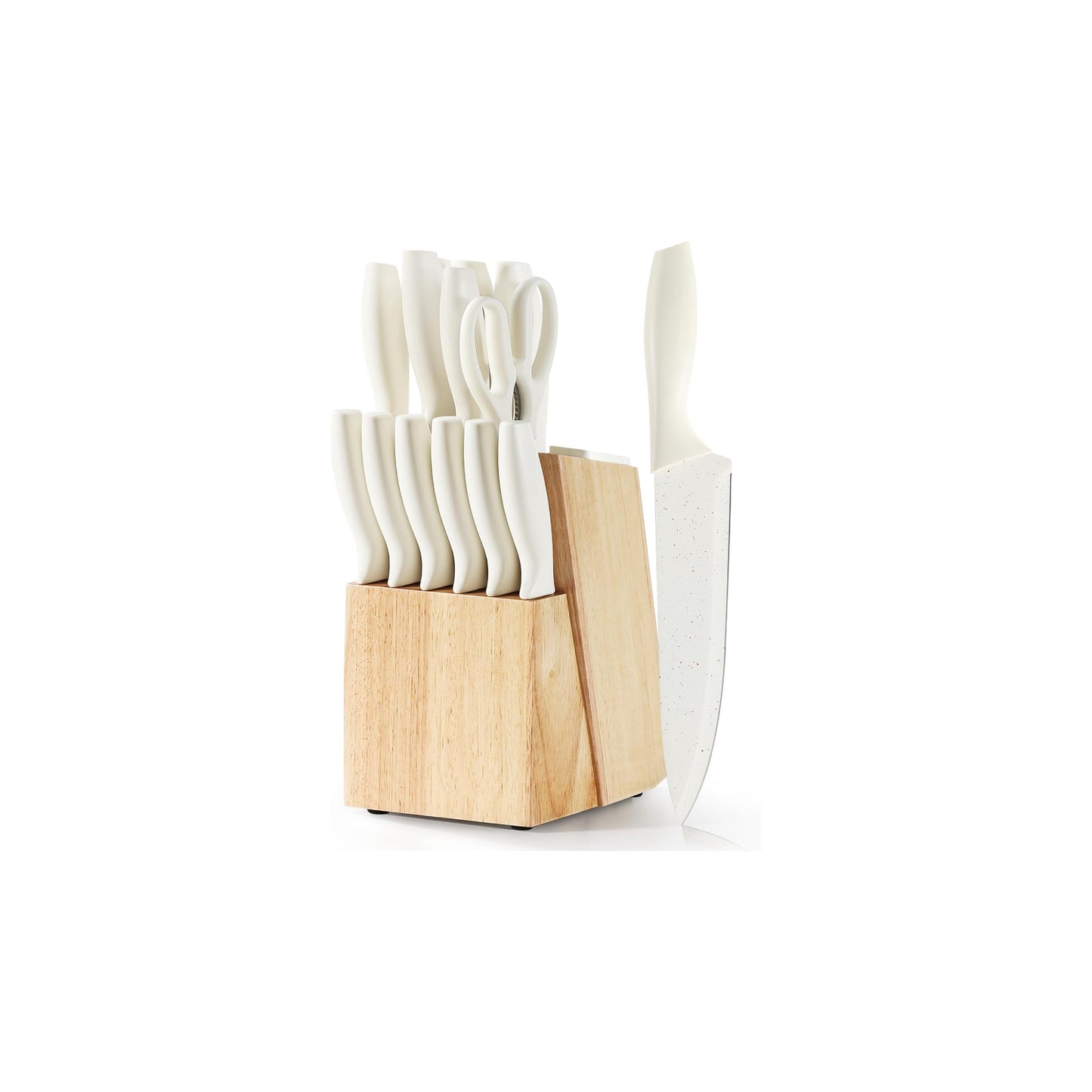 LEICAST 11 Pieces Knife Set with Block for kitchen, Stainless Steel Razor-Sharp Blade, Triple Riveted Ergonomic Handle, Wooden Magnetic Block, Essential Knife Block Set, Beige